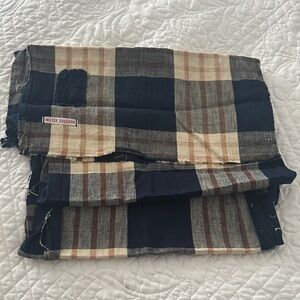 Navy and Beige Plaid Scarf Wrap